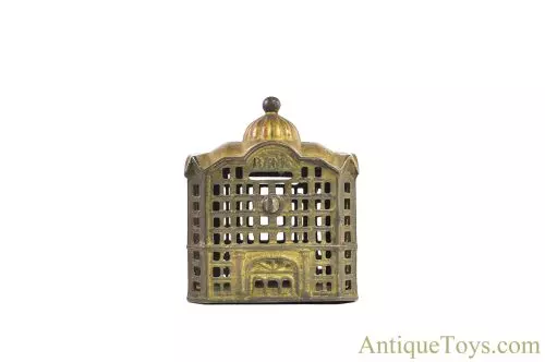 A.C. Williams ca. 1899 Cast Iron #448 Gold Domed Bank Still Penny Coin Bank for Sale