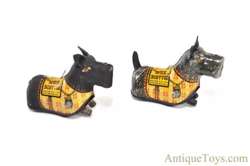 Marx ca. 1930s Tin Lithographed Windup "Wee Scottie" and Flocked "Wee Scottie" Set of 2 for Sale