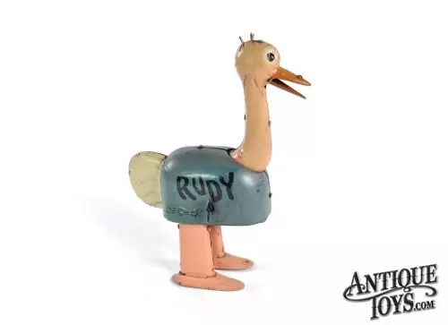 Fischer Nifty Toys ca. 1920s Tin Lithographed Windup Barney Google “Rudy the Ostrich” <FONT COLOR="ff000 ">*SOLD*</font>
