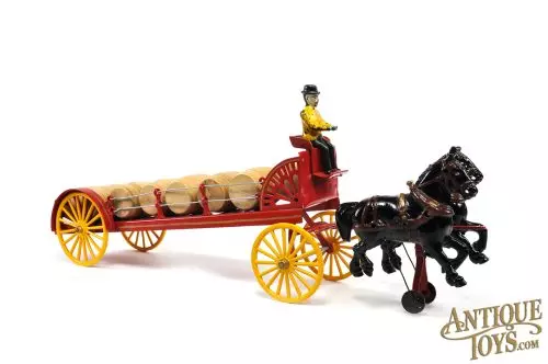 Wilkins Toy Co. ca. 1910 Cast Iron No. 147 City Dray Beer Barrel Wagon for Sale