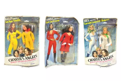 Hasbro 1977 Charlie's Angels 8.5" Dolls Farrah Fawcett-Majors, Kate Jackson, Jaclyn Smith Carded for Sale