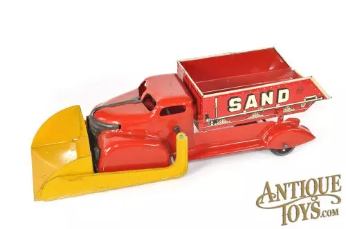 Marx Tin Lithographed Sand and Gravel Dump Truck with Plow for Sale