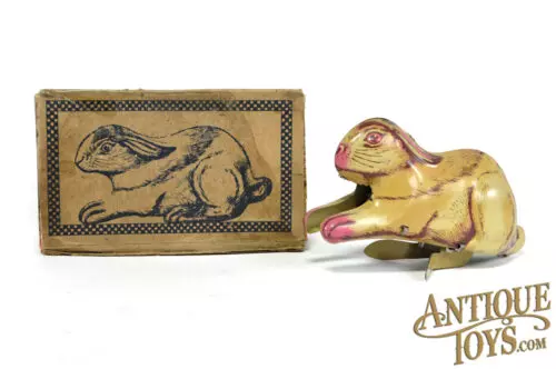 J. Chein Tin Lithographed Windup No. 79 Mechanical Jumping Rabbit in Box for Sale