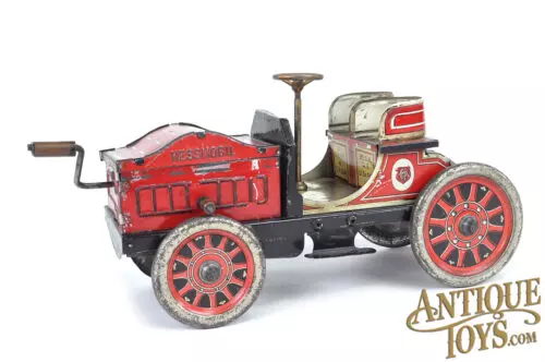 J.L. Hess (JLH) Early ca. 1910 Flywheel Tin Lithographed Crank Wind Hessmobile for Sale